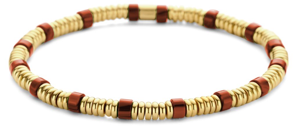 CO88 Collection 8CB-90826 Stahlarmband – Damen – Roter Jaspis – Perlen – 4 x 2 mm – 17 cm – Goldfarben