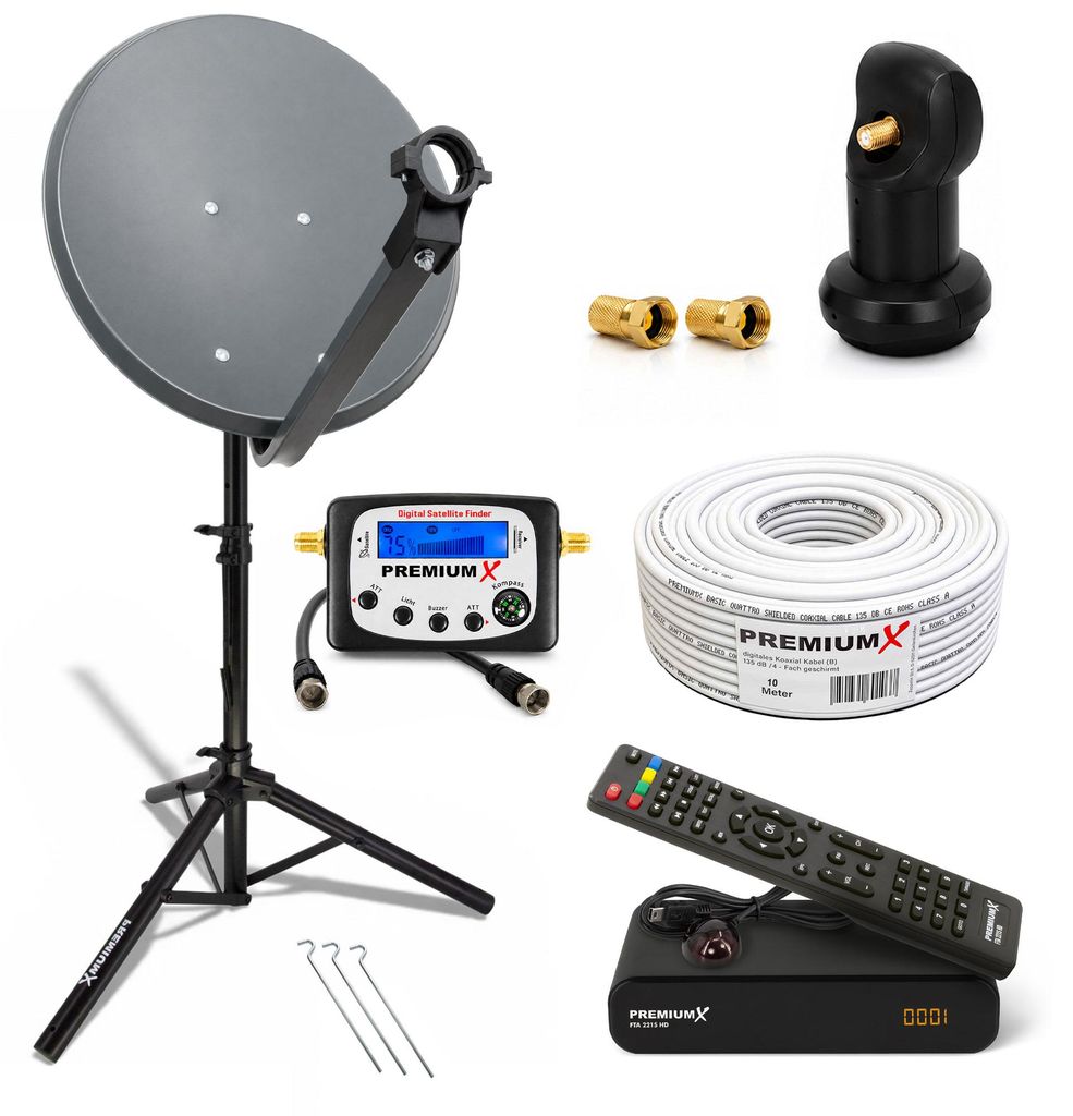 PremiumX Camping Sat Anlage 45cm Antenne LNB Kabel Stativ Produktbild 