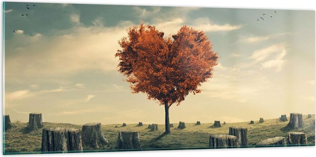 Bilder auf glas - Baum Natur Wiese - 120x50cm - Glasbilder - Wandbilder - Kunstdruck - zum Aufhängen bereit - Wanddekoration aus Glas - Glas Bilde...