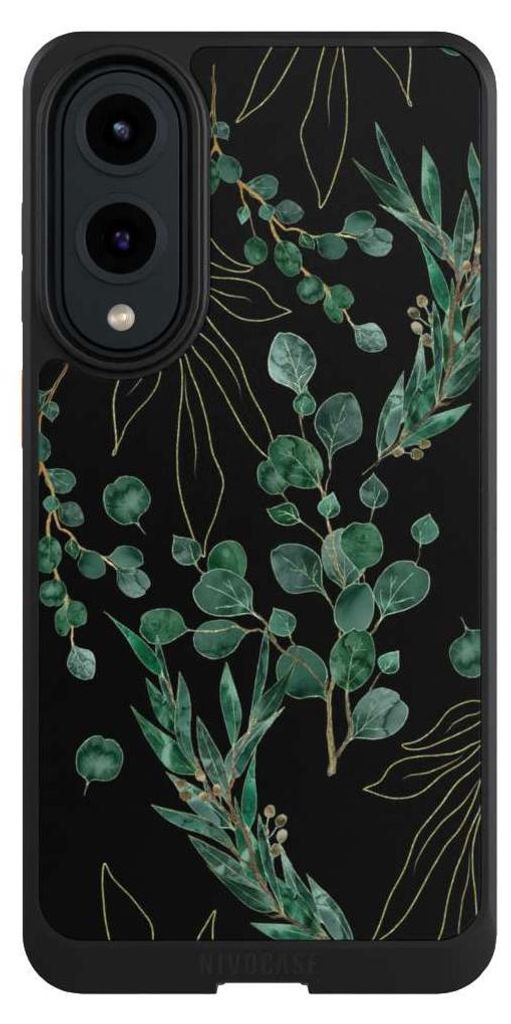 NIVOCASE Hülle für Samsung Galaxy S25 Edge Handyhülle NIVOcore Case Schwarz Blätter Natur Eukalyptus