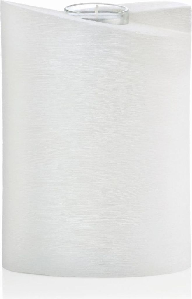INNA-GLAS Kerzenrohling Ellipse NYLA, Perlmuttoberfläche, Teelichteinsatz, weiß, 18cm, Ø13cm - Germany - Formenkerze