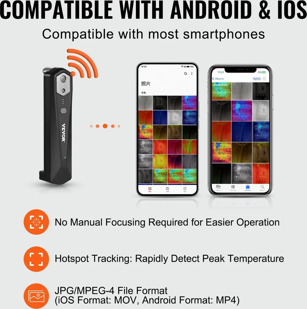 Caméra thermique haute résolution 256x192 pixels WLAN pour iOS et Android