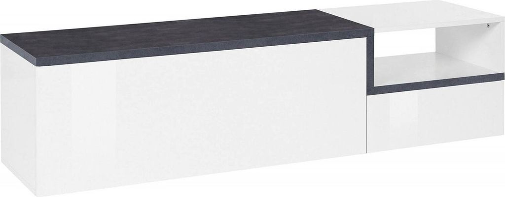 Fernsehschrank Dgal, Niedriges Sideboard für Wohnzimmer mit 2 Türen, Sockel für TV-Möbel, 100 % Italy, cm 160x40h46, Weiß glänzend und Schiefer
