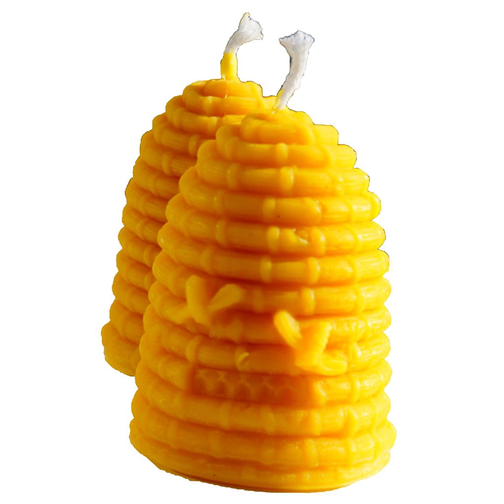 Bienenwachskerze Bienenstock Motivkerze 2 Stück im Bienenkorb-Design mit Bienen – handgefertigt aus 100% reinem Bienenwachs – lange Brenndauer...