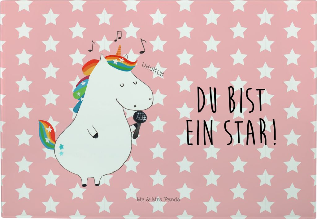 Mr. & Mrs. Panda Vesperplatte Einhorn Sänger - Rot Pastell - Geschenk, Servierplatte, Unicorn, Schneidebrett, Disco, Frühstücksbrett, Geburtstag...