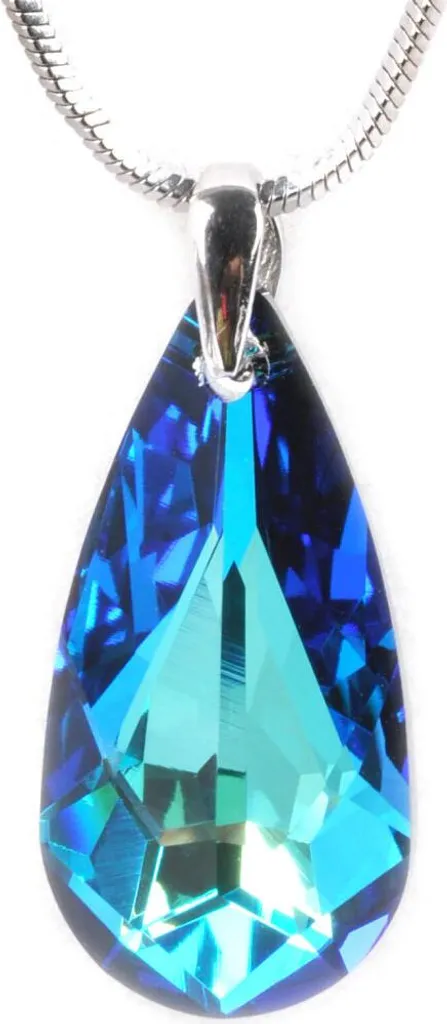 Pendentif goutte bleu bermuda Gentle Drop avec chaîne argentée chic