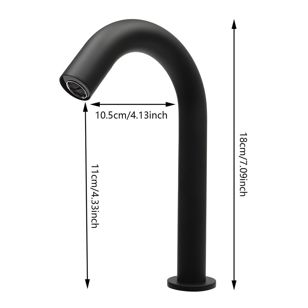 A black faucet with dimensions indicated.