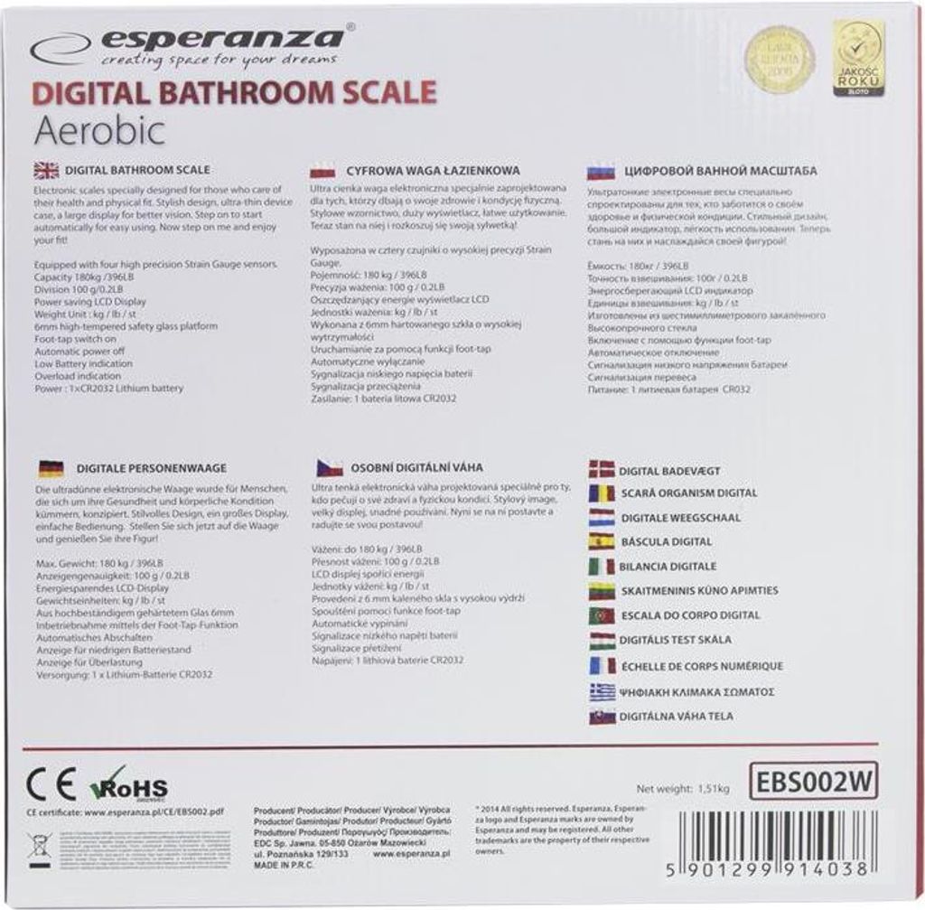 Esperanza EBS002W Personenwaage Elektronische Personenwaage Produktbild 