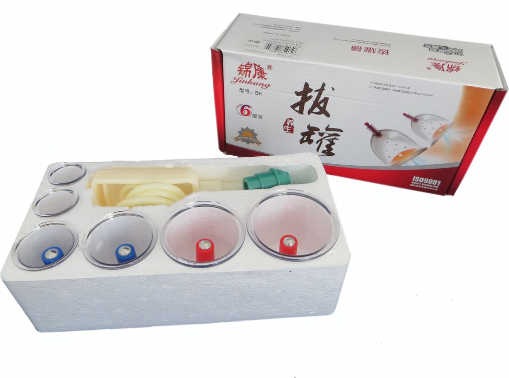 HQ Massage Schröpfen Set mit 6 Schröpfgläser aus Kunststoff mit Magneten + Vakuumpumpe