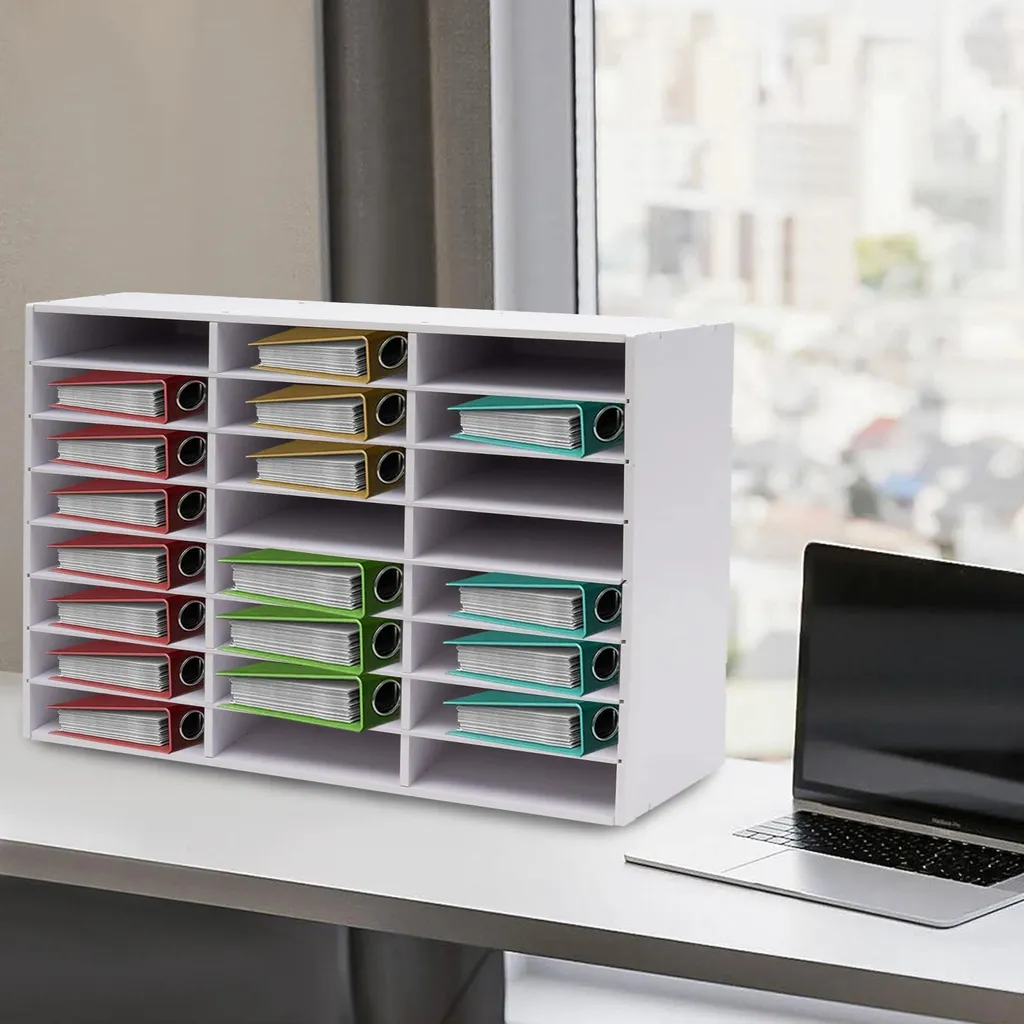 Meuble de tri 24 casiers blanc en PVC, supporte 60kg, design modulable