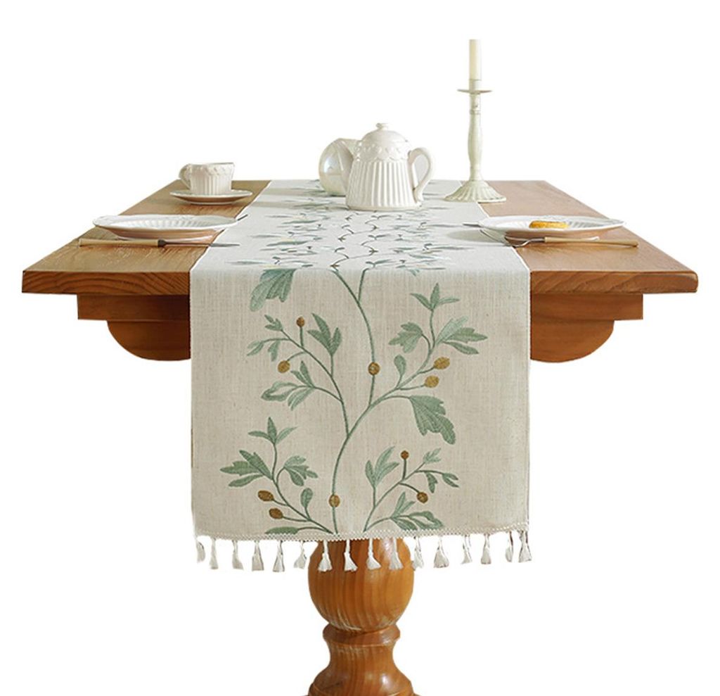 Bestickte Baumwolle Leinen Luxus Tisch Läufer Tischtuch, Quaste Home Esstisch Sofa Tisch Matte Hochzeit Dekoration A