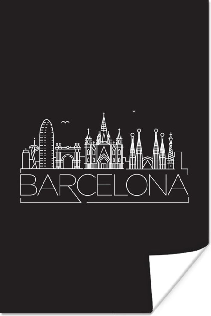 MuchoWow Poster Skyline "Barcelona" schwarz 40x60 cm - Plakate für die Wand - Poster Babyzimmer
