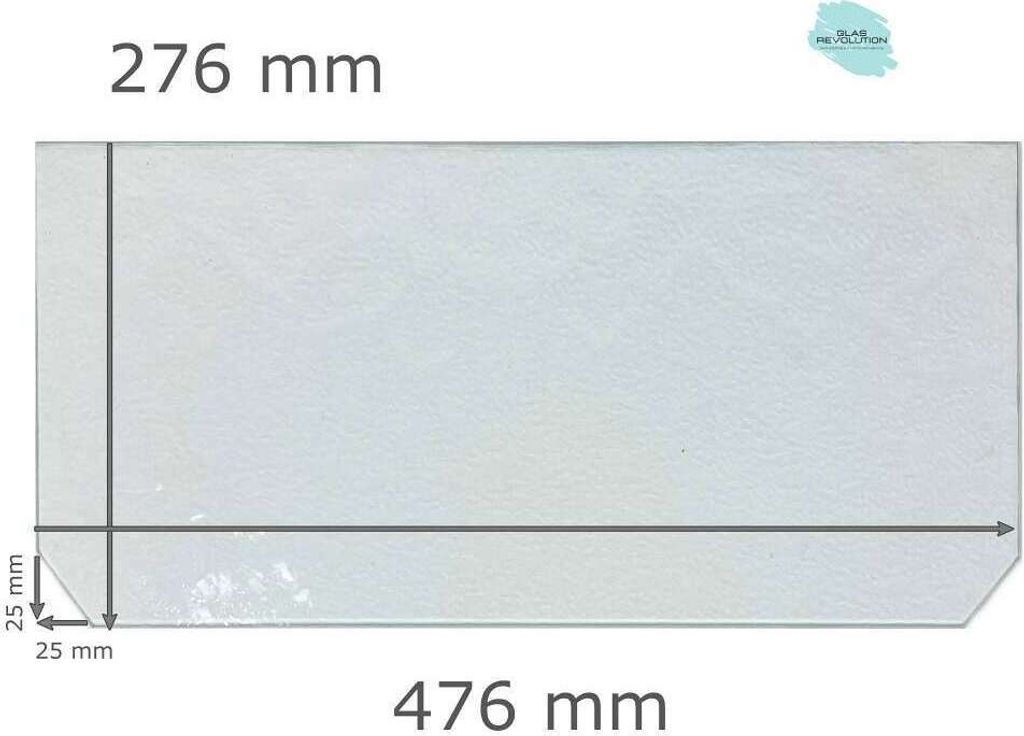 Kühlschrank Einlegeboden - Strukturglas Kathedral 4 mm - 2 abgeschrägte Ecken - 476 mm x 276 mm - (89,96 EUR / qm - Mindestbfl. 0,25 qm - Kanten...
