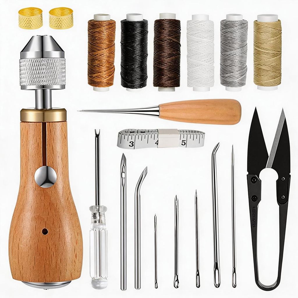 Leder Polsterreparaturset – Komplettes Nähset für DIY Reparaturen mit Nadeln, Faden und Schere