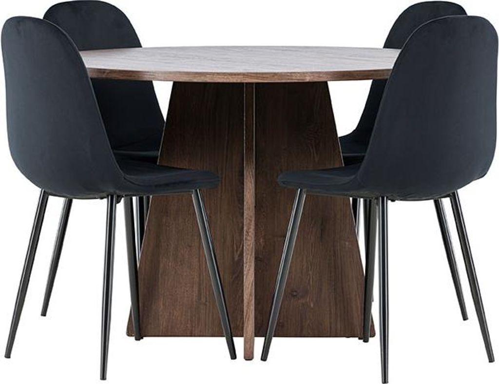 Bootcut Essgruppe Tisch Ø110cm und 4 Velours Stühle mocca.