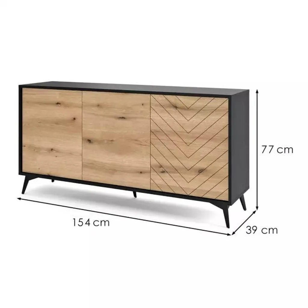 Commode NAMIRO noire et bois 3 portes avec grands volumes - 4