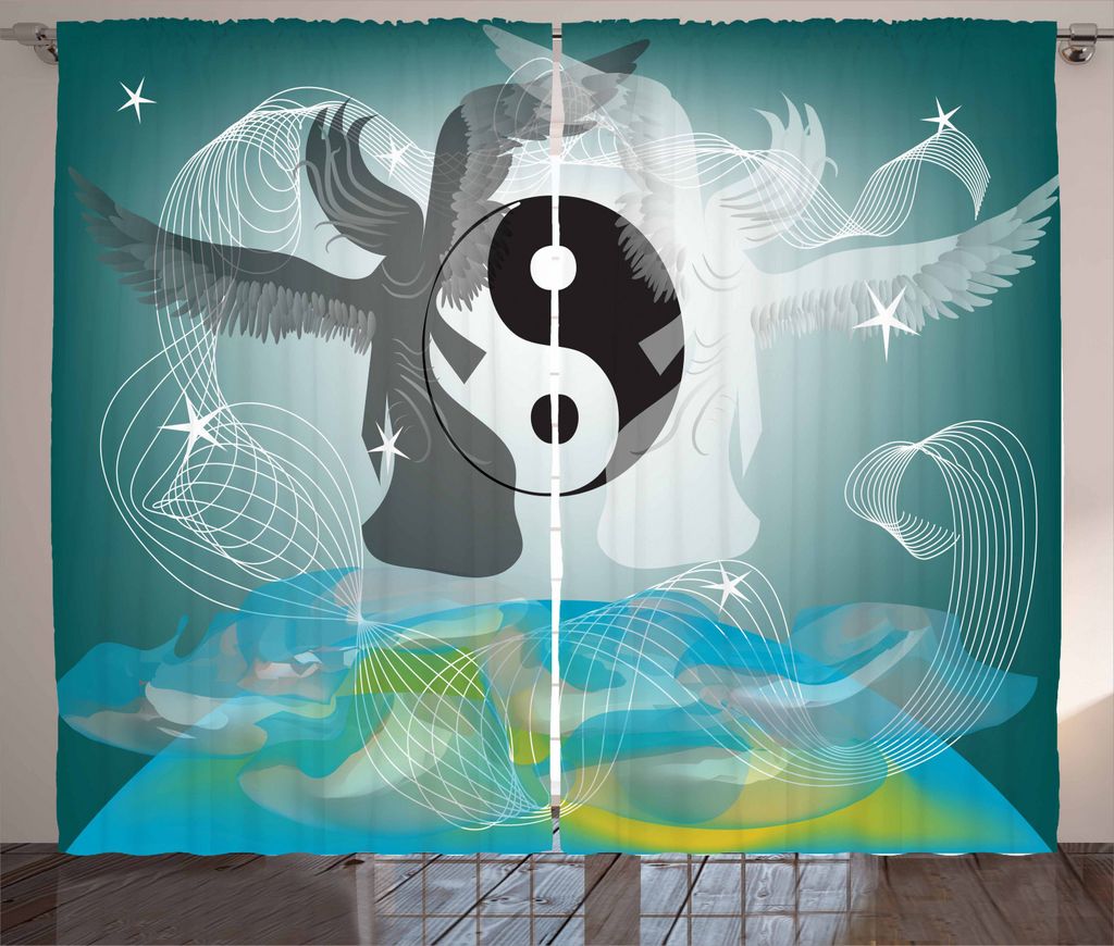 ABAKUHAUS Yin-Yang Rustikaler Vorhang, Spiritueller fliegender Engel, Wohnzimmer Universalband Gardinen mit Schlaufen und Haken, 280 x 225 cm, Mehr...