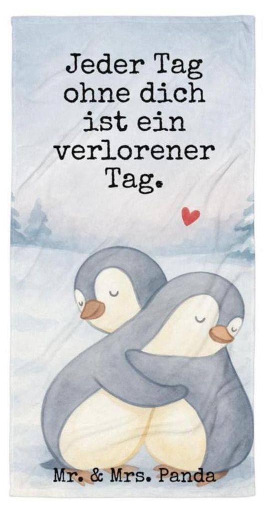 Mr. & Mrs. Panda Handtuch Pinguine Kuscheln Design - Weiß - Geschenk, XL, Strandtuch, für Frauen, Jahrestag, Großes Badehandtuch, Freundin, Reis...