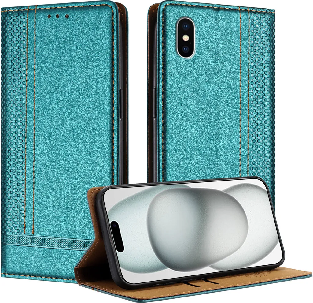 Custodia per iPhone XS /iPhone X in pelle con funzione stand verde