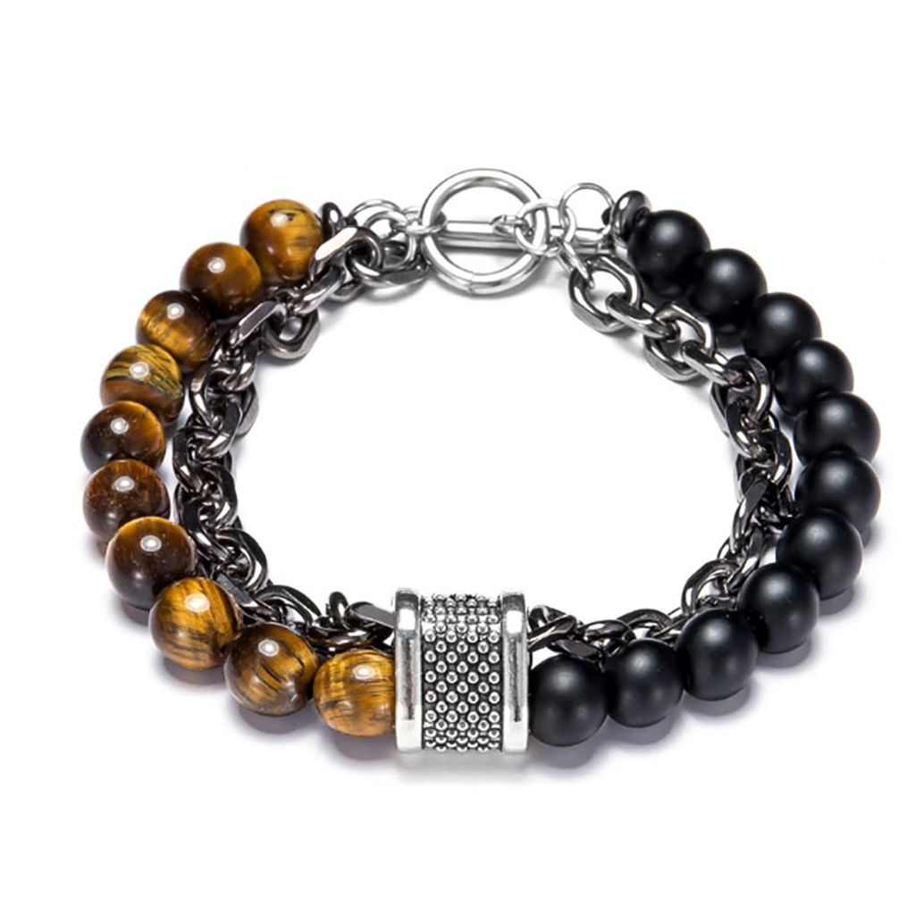 Herren Armband mit Tigerauge & Obsidian – Naturstein Produktbild 