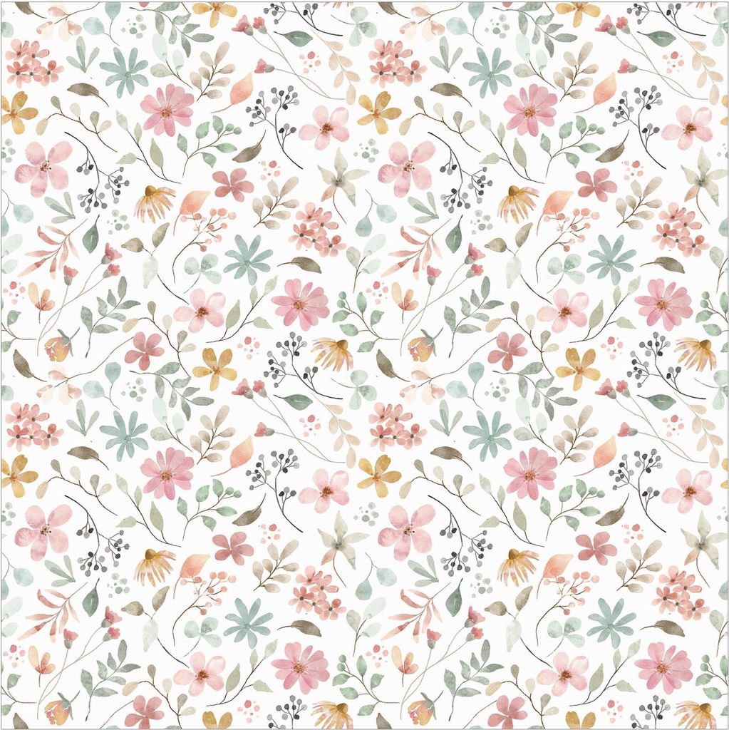 Fototapete Blumen - Vliestapete - Bildtapete UV-beständig Blumenmuster pastell Aquarell Illustration Wandtapete geruchsfrei