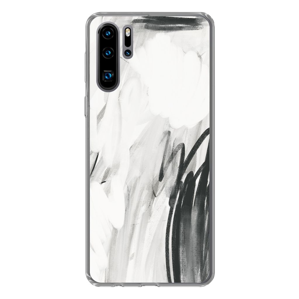 MuchoWow Handyhülle Schutzhülle Hülle für Huawei P30 Pro Kunst - Schwarz - Weiß - Abstrakt Silikon Softcase Handy Hülle - Schutzdeckel