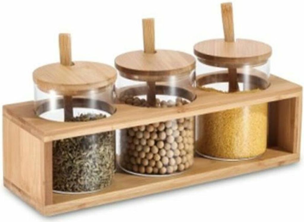 Set mit 3 Kanistern DKD Home Decor 31 x 11 x 10,5 cm natürlich Bambus Borosilikatglas