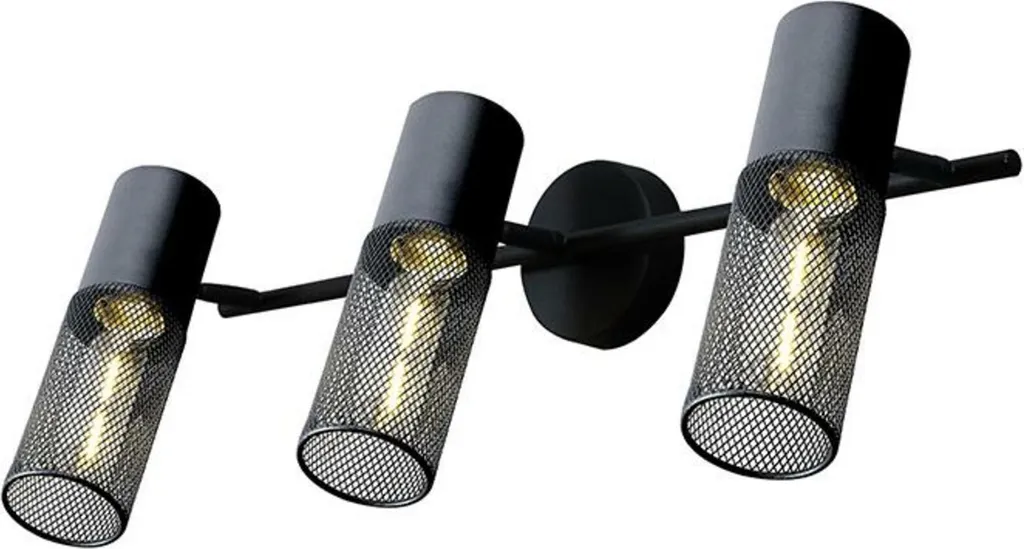 Applique Murale 3 Lampes E27 Noire Alcatraz pour Grands Espaces Sombres