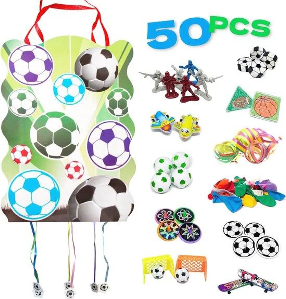 Piñata anniversaire avec lot de 50 gadgets ludiques pour jeux de groupe