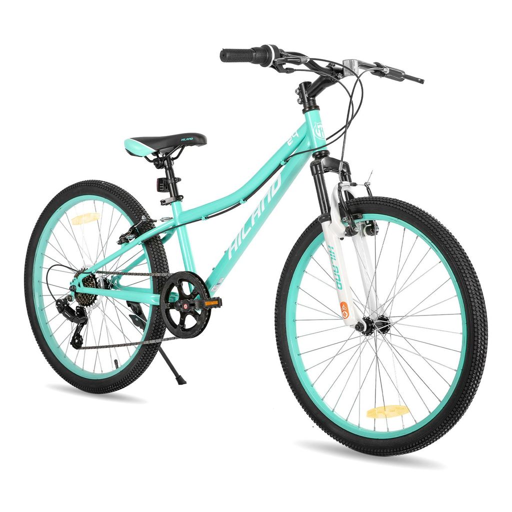 HILAND Climber 24 Zoll Kinderfahrrad Mountainbike mit Federgabel 7 Gang Shimano V-Bremse, Kinder MTB Jugend Mädchen, Mintgrün