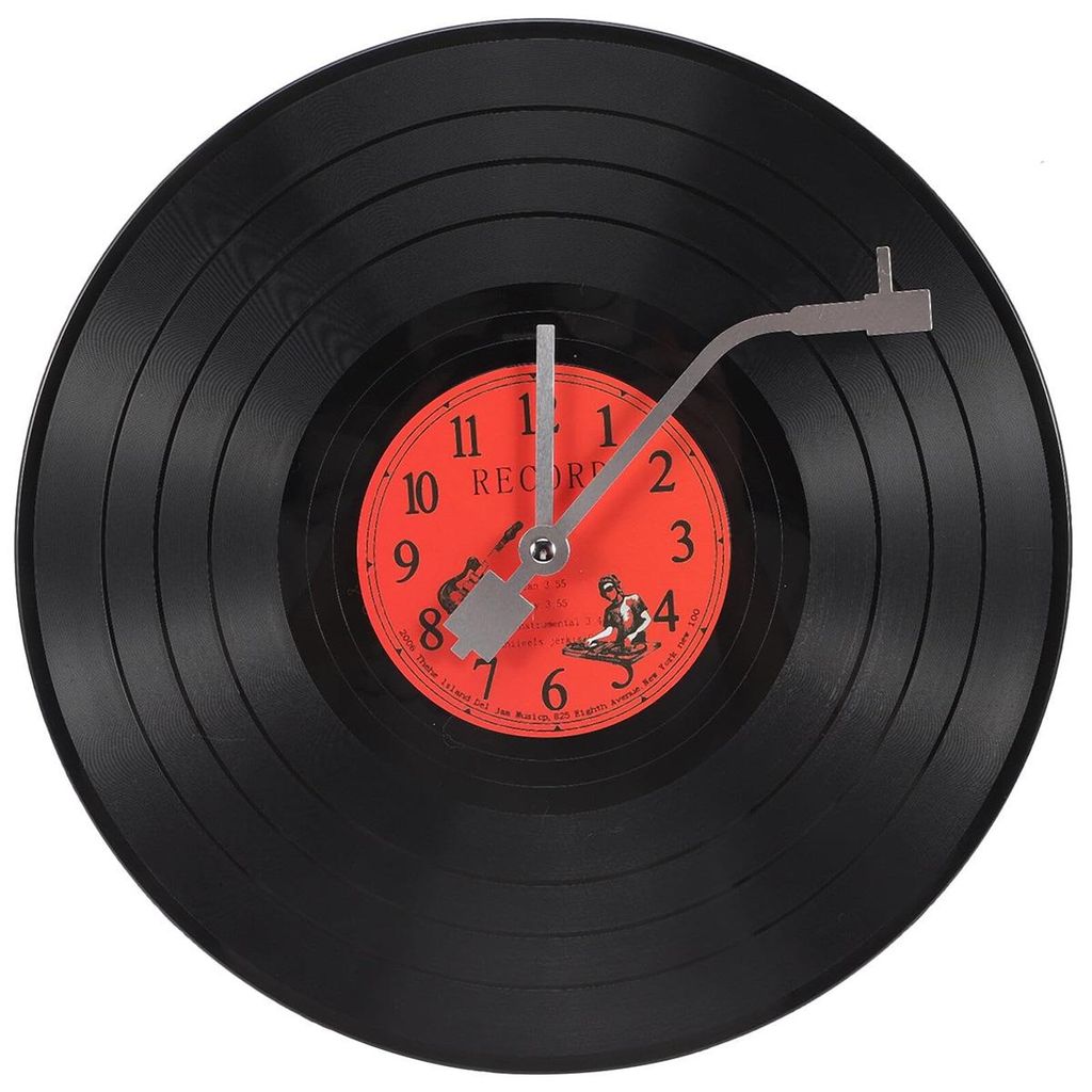 Schallplatten Wanduhr Vinyl Uhr 30cm batteriebetrieben leise Design Wanduhr für Wohnzimmer Büro Kinderzimmer Musik Deko Schwarz