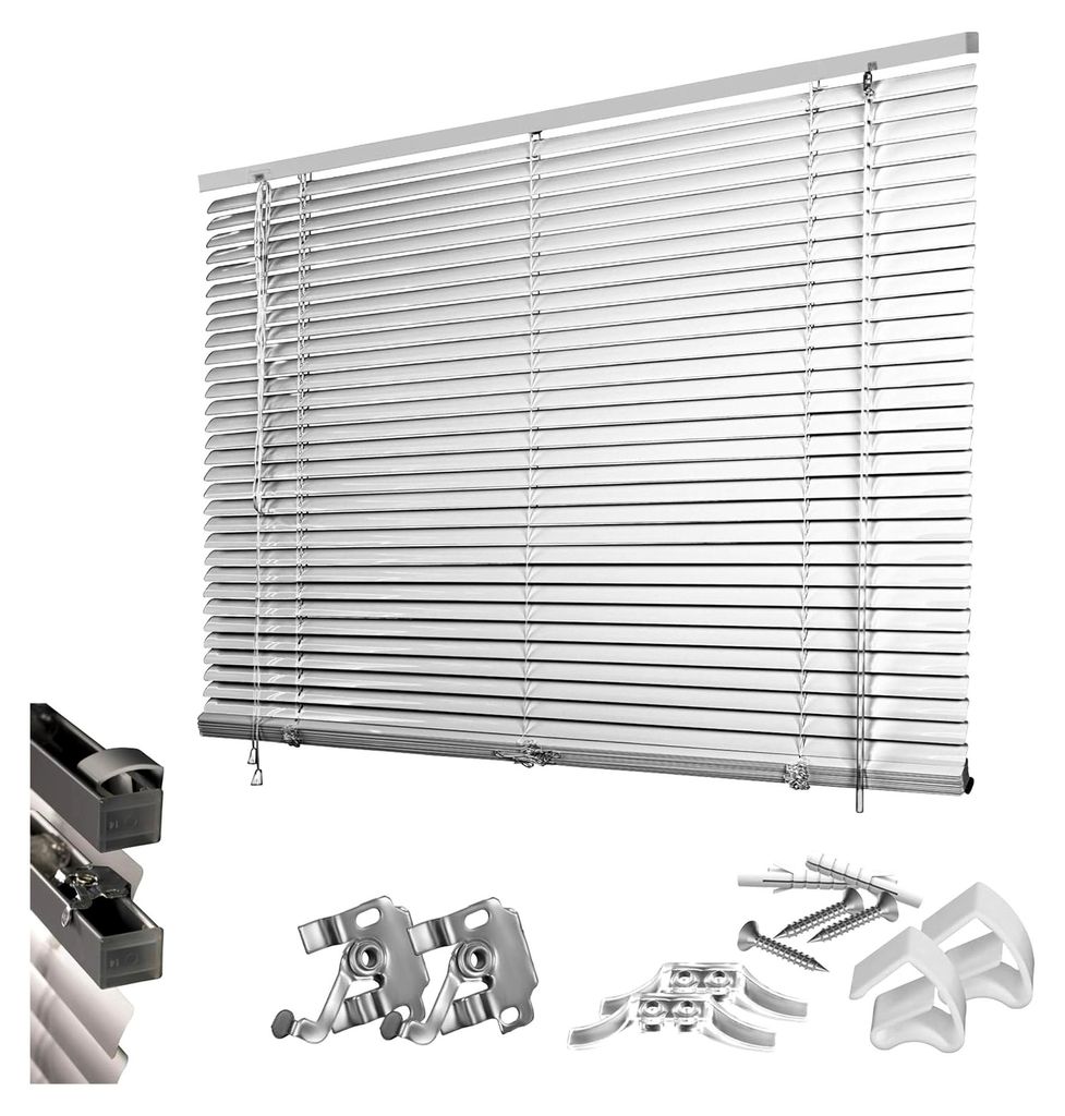 Klemmfix-Jalousien für Fenster ohne Bohren, mit Klemmclips, Wand- und Deckenmontage, 135 x 160 cm, Silber