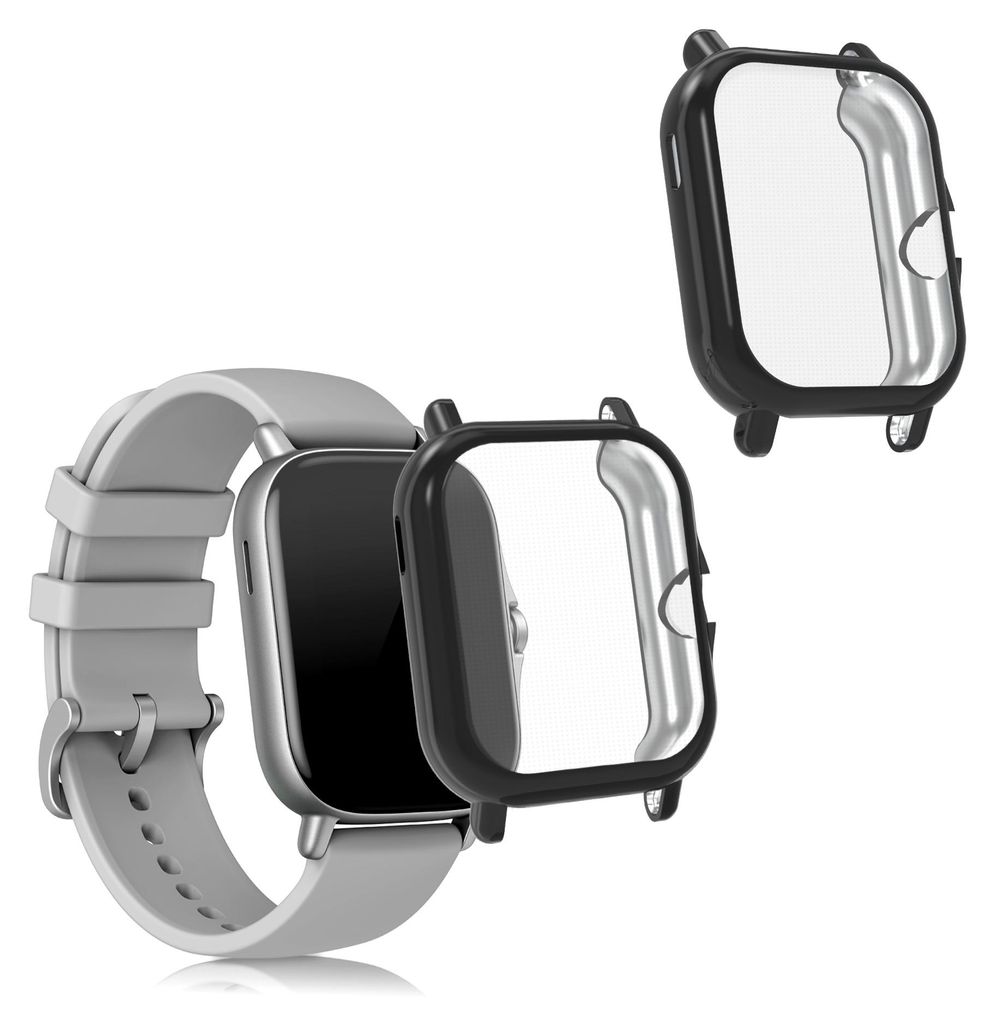 kwmobile 2x Silikon Hülle für Huami Amazfit GTS 3 / GTS 2 / GTS 2e Schutzhülle - Fullbody Display Cover Set aus Silikon - Schwarz