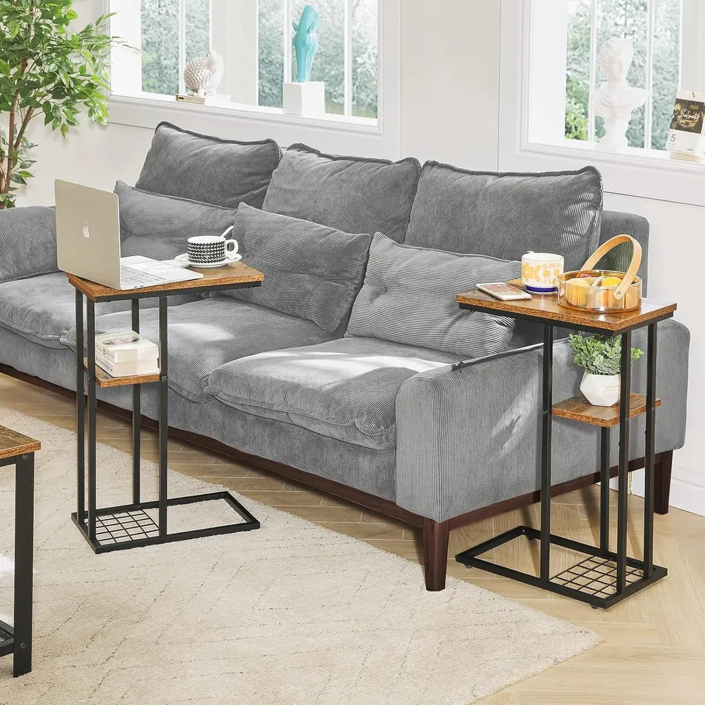Offerta Set 2 Tavolini YMYNY - Stile Industriale e Ripiano Rete - 2