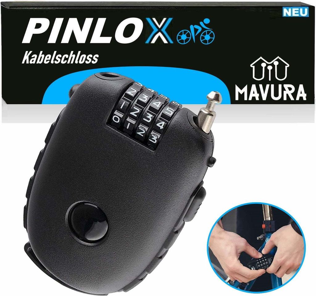 PINLOX Kabelschloss Zahlenschloss Seilschloss Fahrrad Rad Scooter Schloss leicht