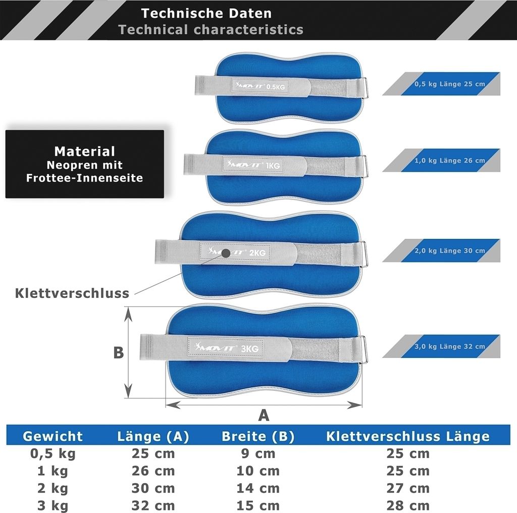 MOVIT® Neopren Gewichtsmanschetten 2x 2 kg schwarz, Reflex Produktbild 4