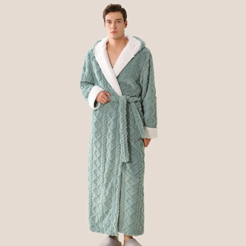 Accappatoio Flanella Verde XL con Cappuccio - Caldo Extra Lungo Unisex
