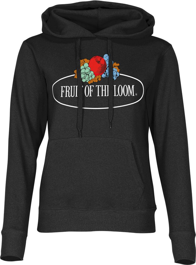 Fruit of the Loom Damen Kapuzenpullover mit Vintage-Logo Farbe: schwarz Größe: L