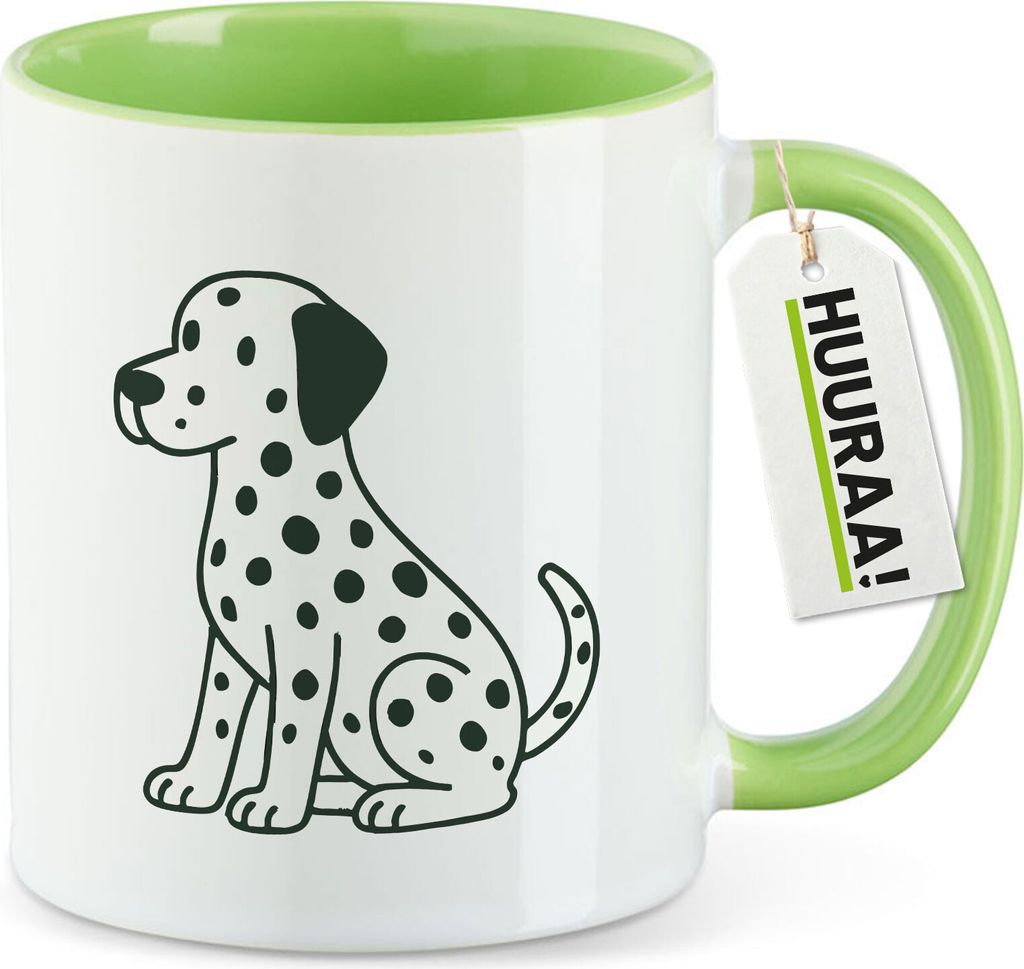 Huuraa Kaffeebecher Dalmatiner Comic Dotti Geschenk 330ml Grün Dalmatiner Mitbringsel
