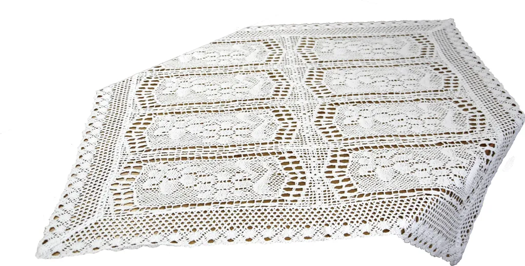 Chemin de table carré blanc en crochet et dentelle rétro 85x85 cm