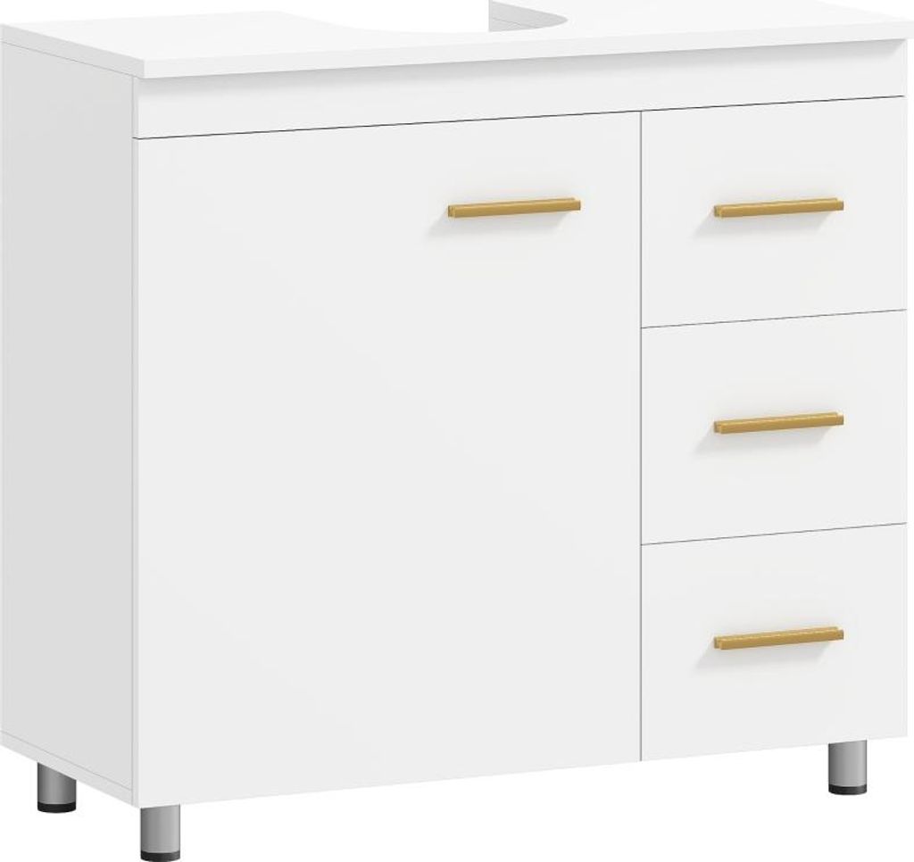 Badezimmer-Unterschrank, 3-stufiges Design, MDF, Spanplatte, Weiß