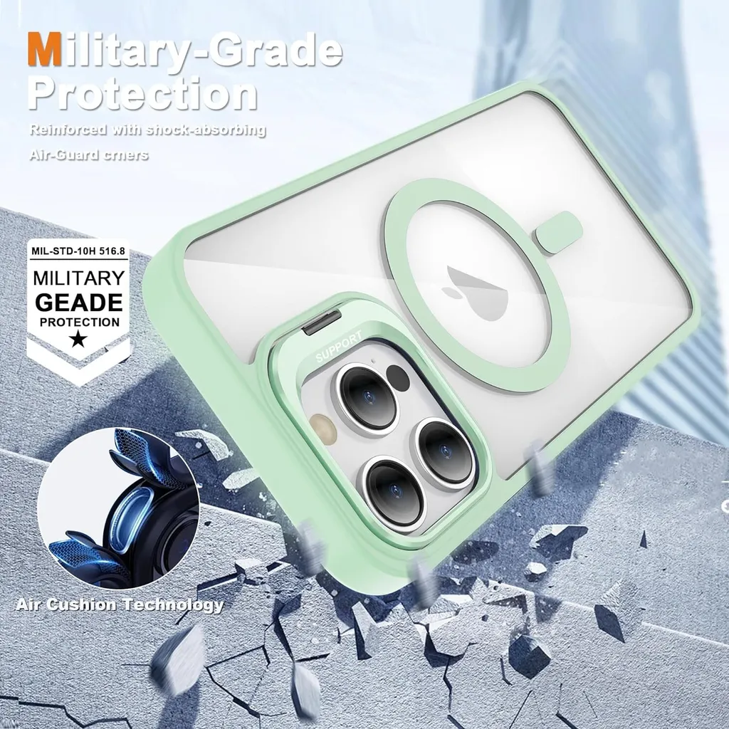 Cover MagSafe iPhone 11 Pro Max Trasparente Verde con Stand - 6