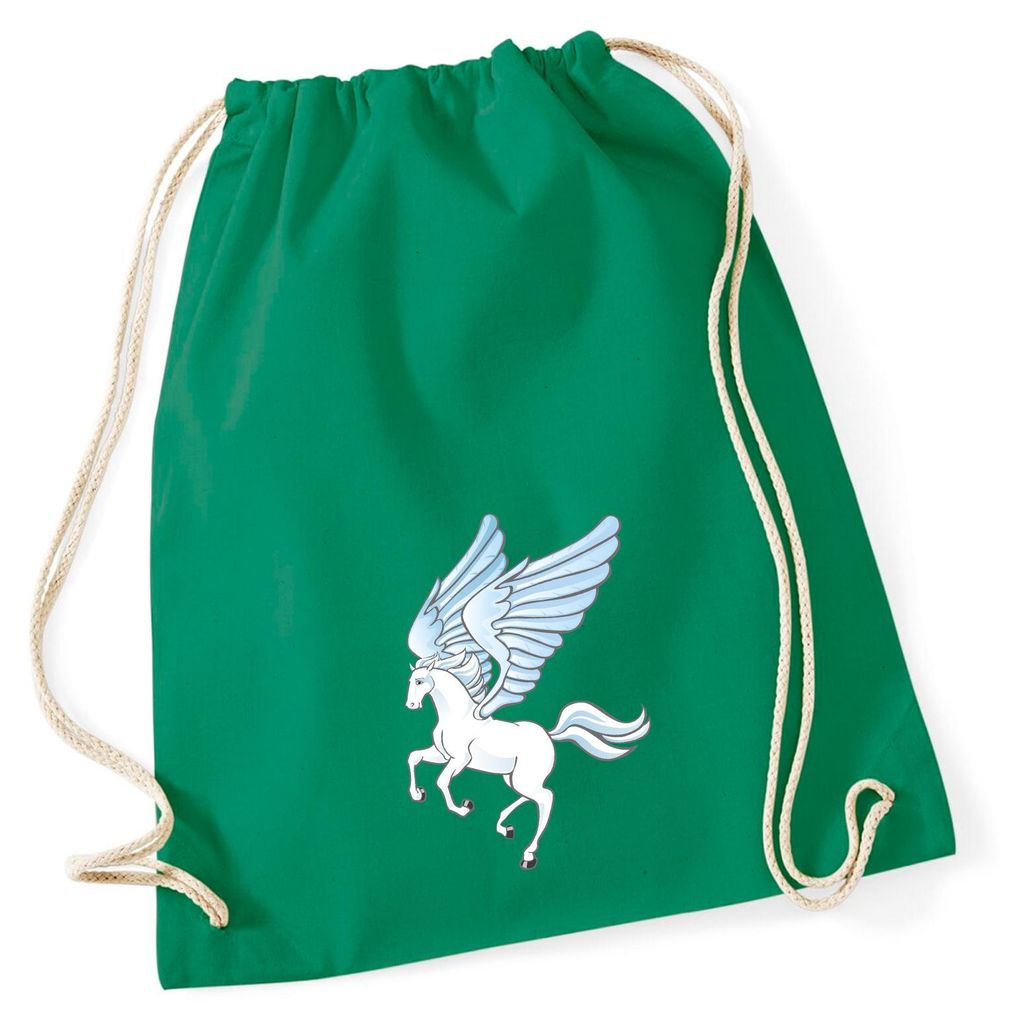 Huuraa Turnbeutel Pegasus Fabelwesen 12 Liter Kelly Green Baumwolle Rucksack Geschenkidee