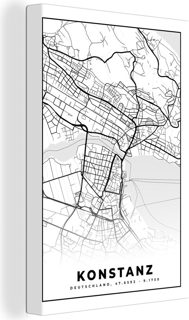 OneMillionCanvasses - Leinwandbilder - 90x140 cm, Konstanz - Karte - Stadtplan, Wandbilder Kunstdruck Wanddekoration - Foto auf Leinwand - Gemäl...
