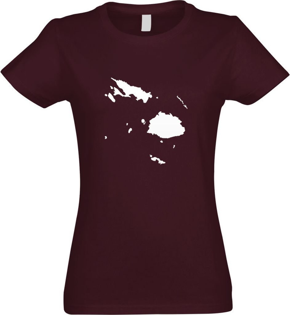 Kiwistar - T-Shirt tailliert - Damen - Burgund - Fidschi Umriss Kontur - mit Motiv Bedruckt - Funshirt Design - Sport - Freizeit - Damen - XXL