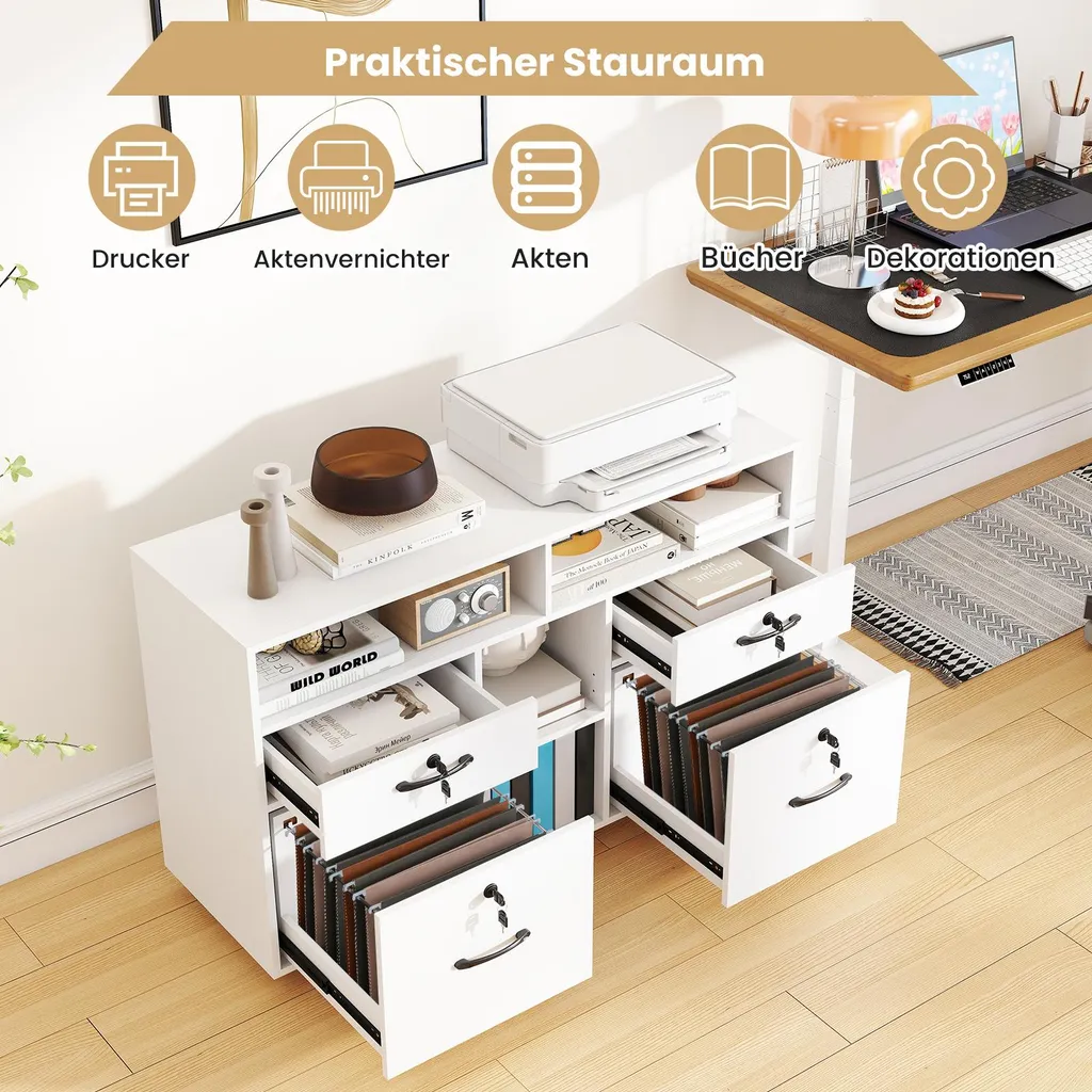 Support imprimante blanc caisson de rangement mobile pour bureau - 8
