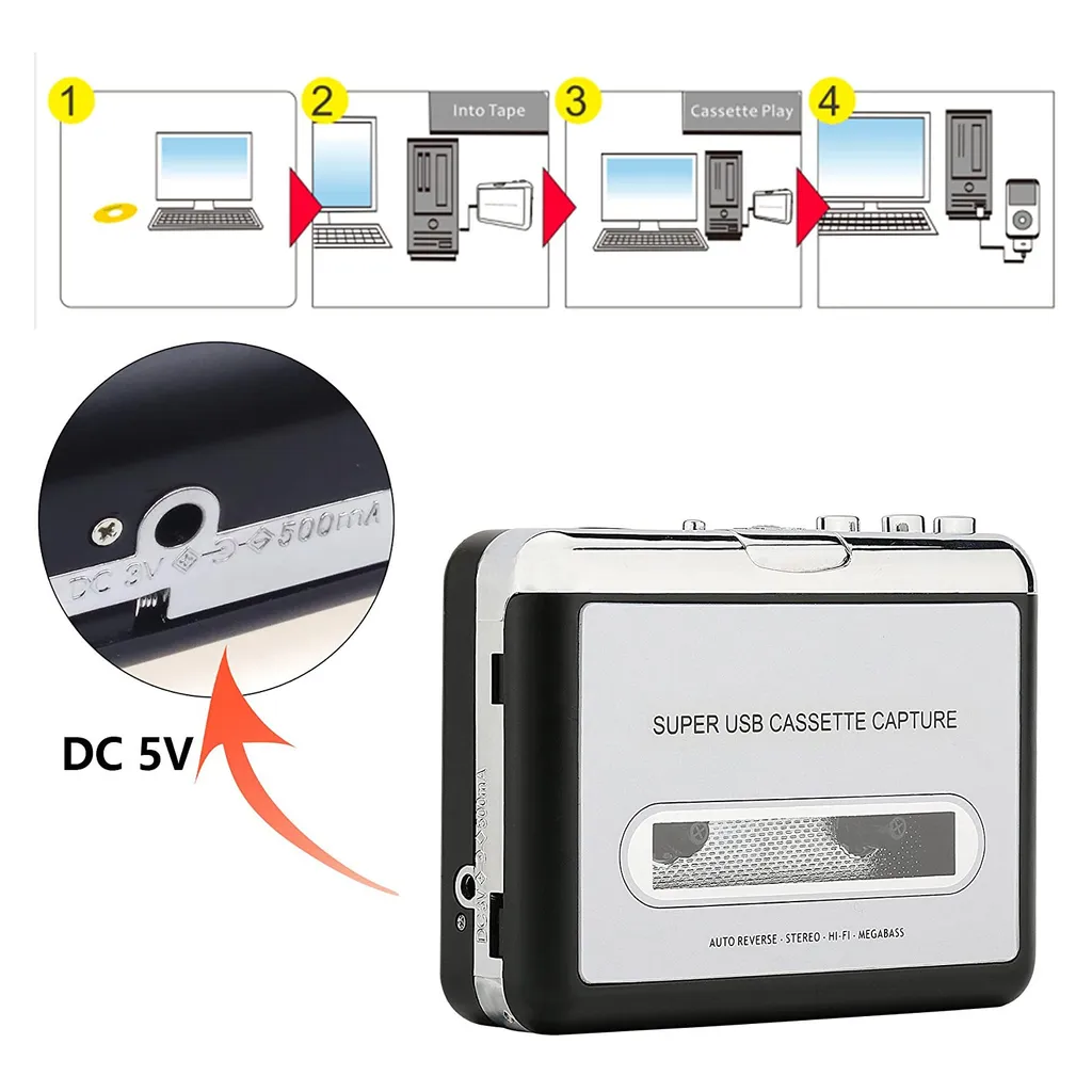 Convertisseur cassette vers MP3 portable et baladeur USB auto-reverse - 10