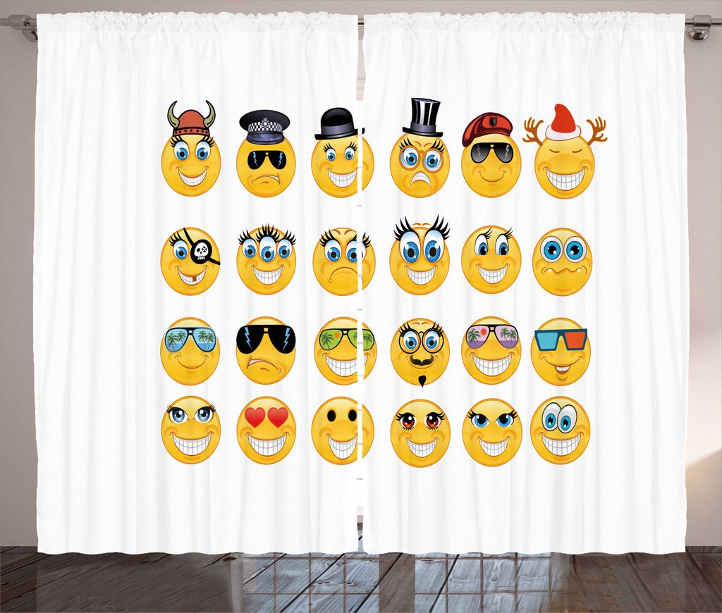 ABAKUHAUS emoji Rustikaler Gardine, Cartoon Gesichter Viking, Schlafzimmer Kräuselband Vorhang mit Schlaufen und Haken, 280 x 225 cm, Mehrfarbig