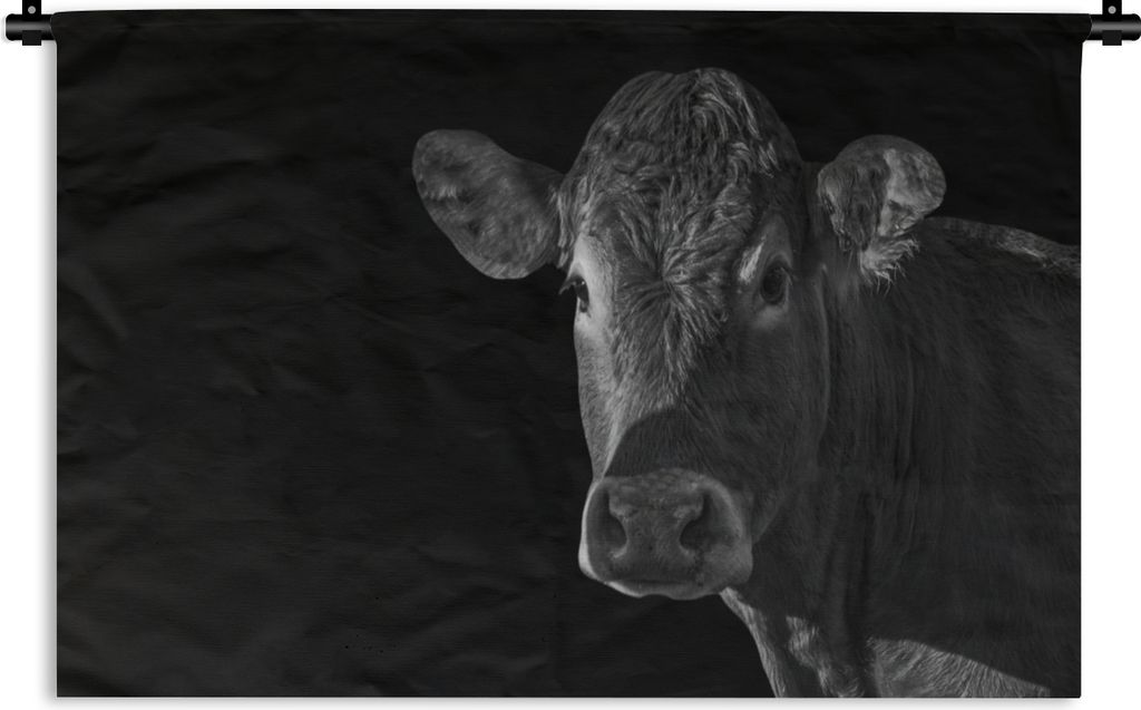 MuchoWow Wandteppich Wandbehang Kuh - Tiere - Schwarz - Weiß - Porträt 60x40 cm Tapisserie Dekoration Wandtuch - Wanddekorationen