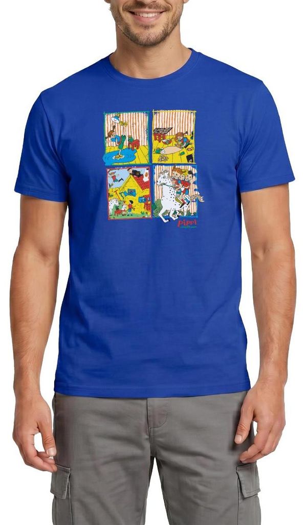Spreadshirt Pippi Langstrumpf Und Ihre Freunde Kacheln Männer T-Shirt, XXL, Dunkelblau